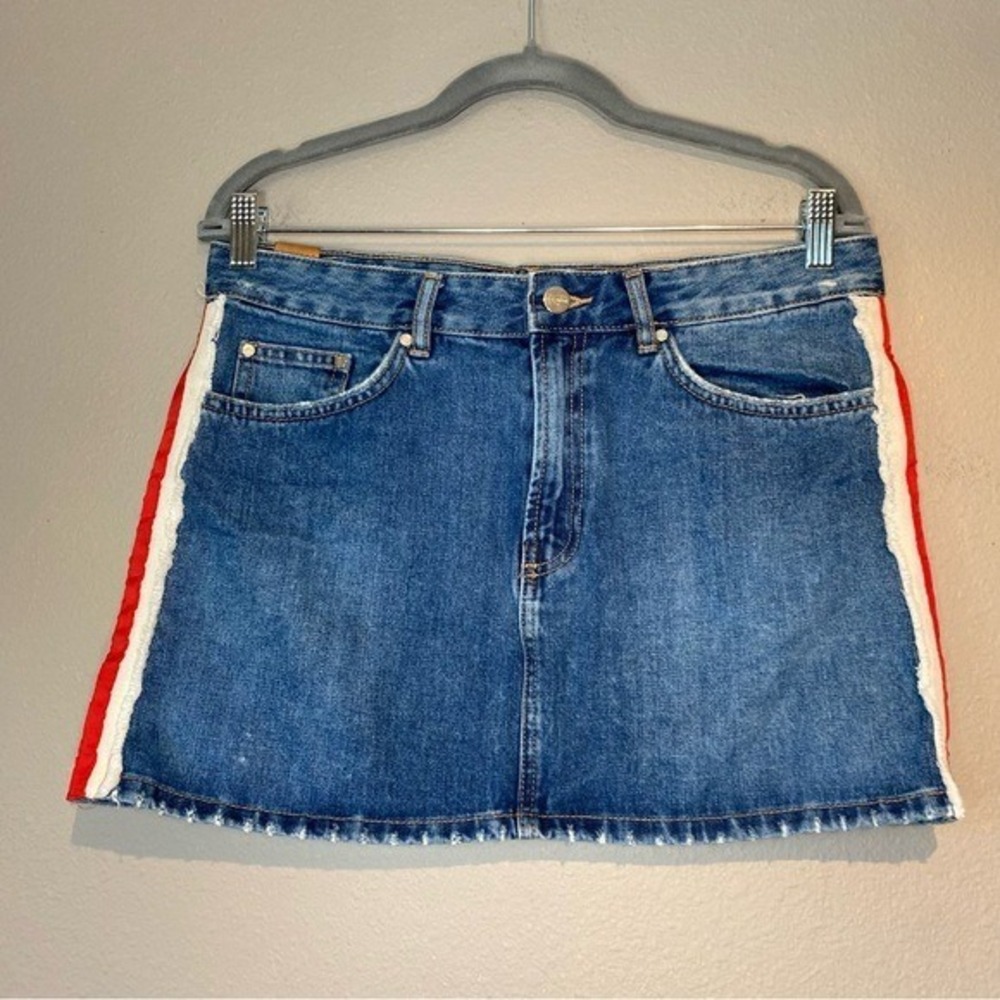 Zara Denim By TRF Side Stripe Jean Mini Skirt Large Indie Streetwear Casual